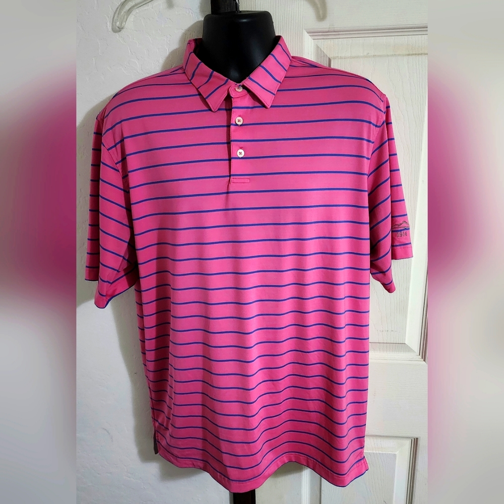 Johnnie-O Rosebloom Striped Pink Polo Shirt Size XL Style# JMPO1730